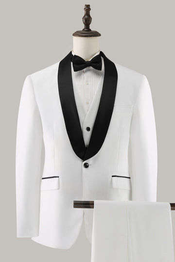 Hvitt sjal jakkeslag 3 stykke One Button Menns Balldresser